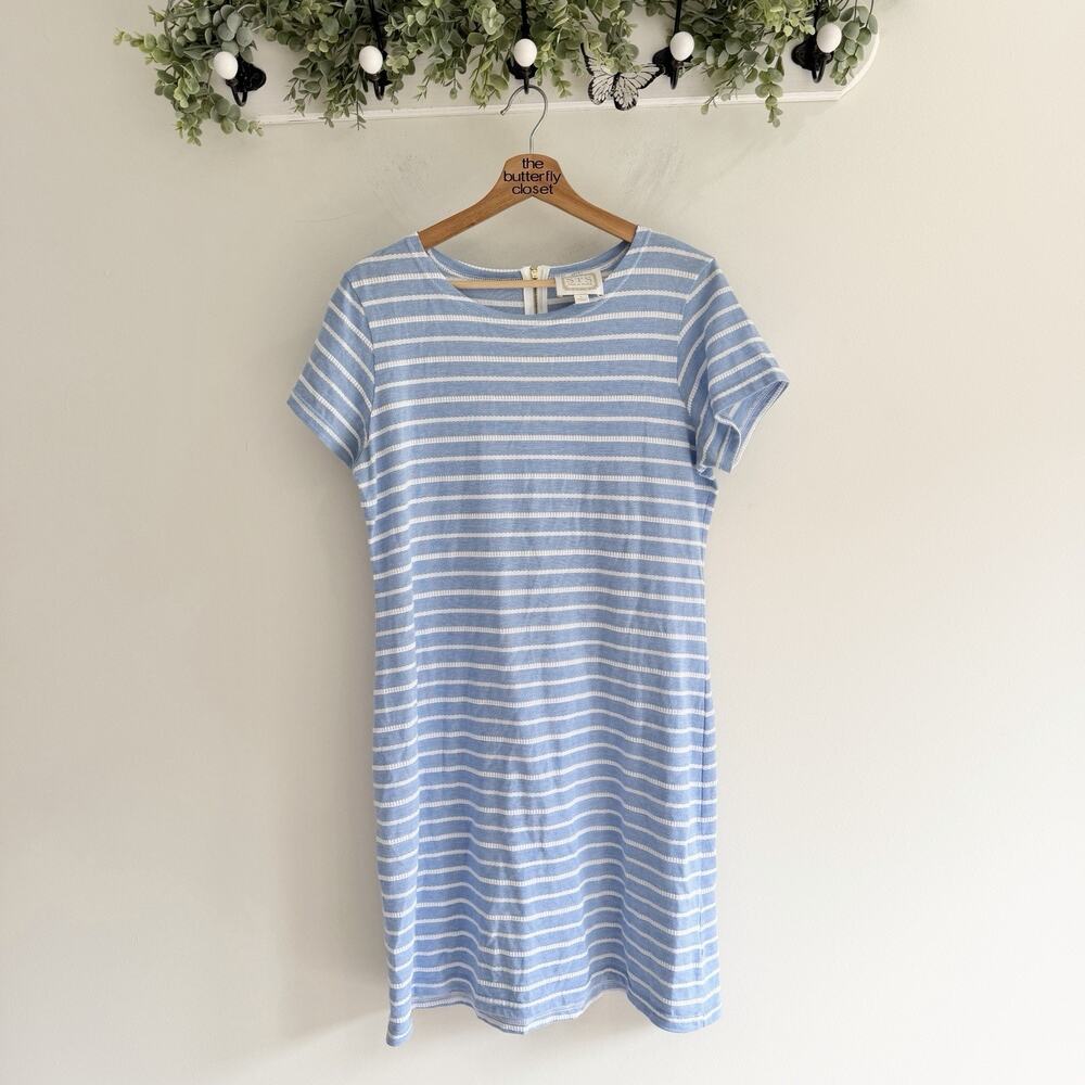Sail To Sable Blue White Striped Sundress Large nautical boat cruise ff5822